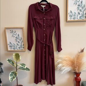 DAVI & DANI Burgundy Long Sleeve Dress
